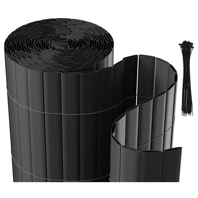 TolleTour Brise-vue Canisse PVC pour jardin balcon terrasse. Gris anthracite(90 x 500 cm)