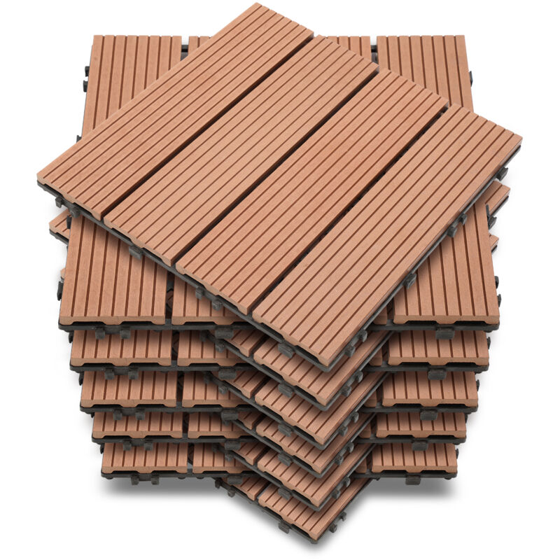 Tolletour - Caillebotis dalles terrasse 22 mboîtables installation très simple petits carreaux composite plastique imitation bois Marron