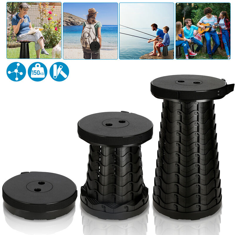 Chaise pliante portable compacte. légère et télescopique 150kg tabouret pliant pour l'extérieur Noir - Tolletour