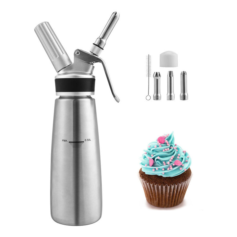 Distributeur de crème Whipper Siphon à Chantilly Professionnel 500ml en avec 3 douilles en acier inoxydable Siphons pour Mousses et Crèmes - Tolletour