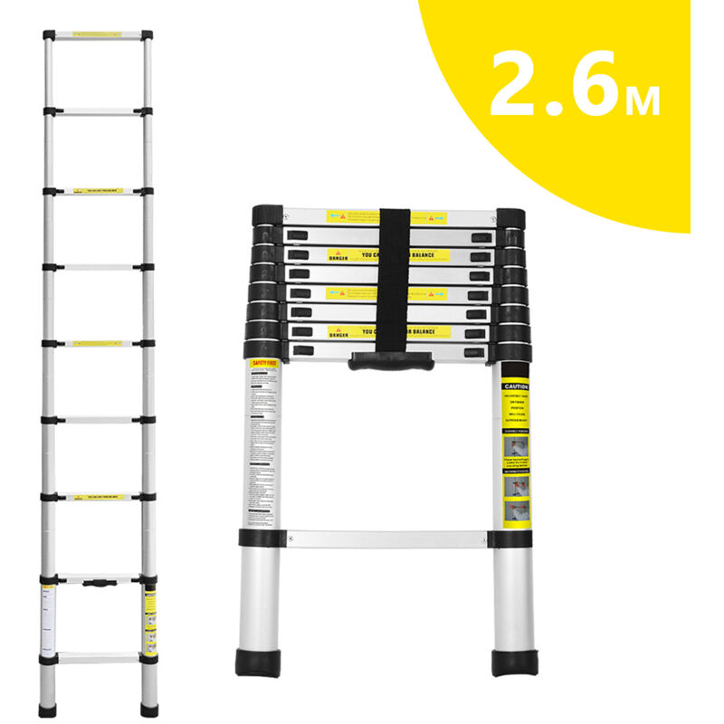Chelle télescopique de 2.6m en Aluminium . Multifonction échelle télescopique élevée d'échelle de loft de but télescopique noir - Tolletour