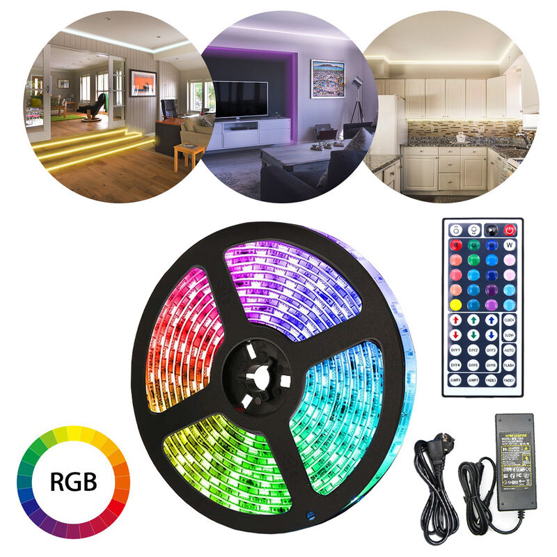 Tolletour - Ensemble de bande led 1M. bande led rgb 5050 smd. bande led 30 led. led non étanche (IP20). avec télécommande 44 boutons