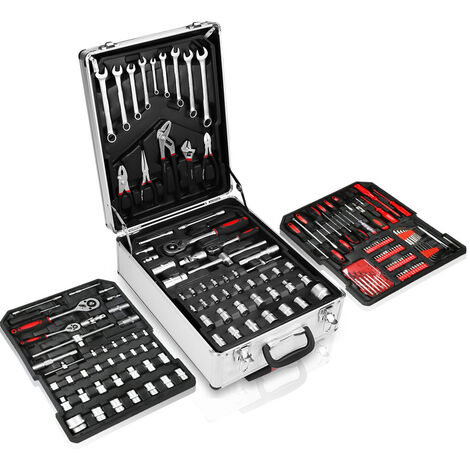 Perel Boîte à outils, acier inoxydable, avec poignée en aluminium, plateau  porte-outils amovible, fermetures métalliques, 590 x 280 x 255 mm