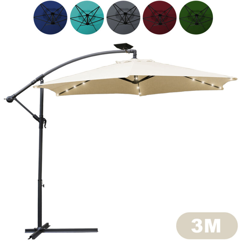 Tolletour - Parasol avec led 300 cm Parasol de plage Parasol de marché Parasol de jardin Parasol de terrasse Rond UV30+, Beige