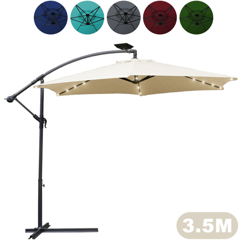 Parasol avec led Parasol de jardin pliable Parasol de plage pivotant à 360° Hydrofuge Beige 350 x 350 cm - Tolletour