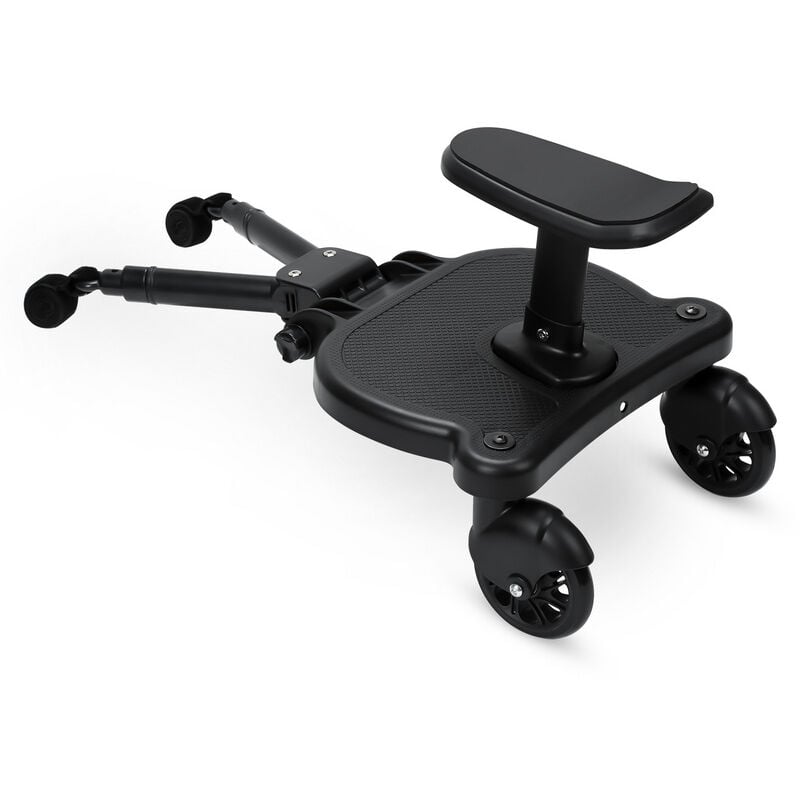 Tolletour - Planche de poussette Pédale auxiliaire Avec Velcro tige réglable Avec Siege pour Enfants de 2 à 6 ans jusqu'à 25 kg noir