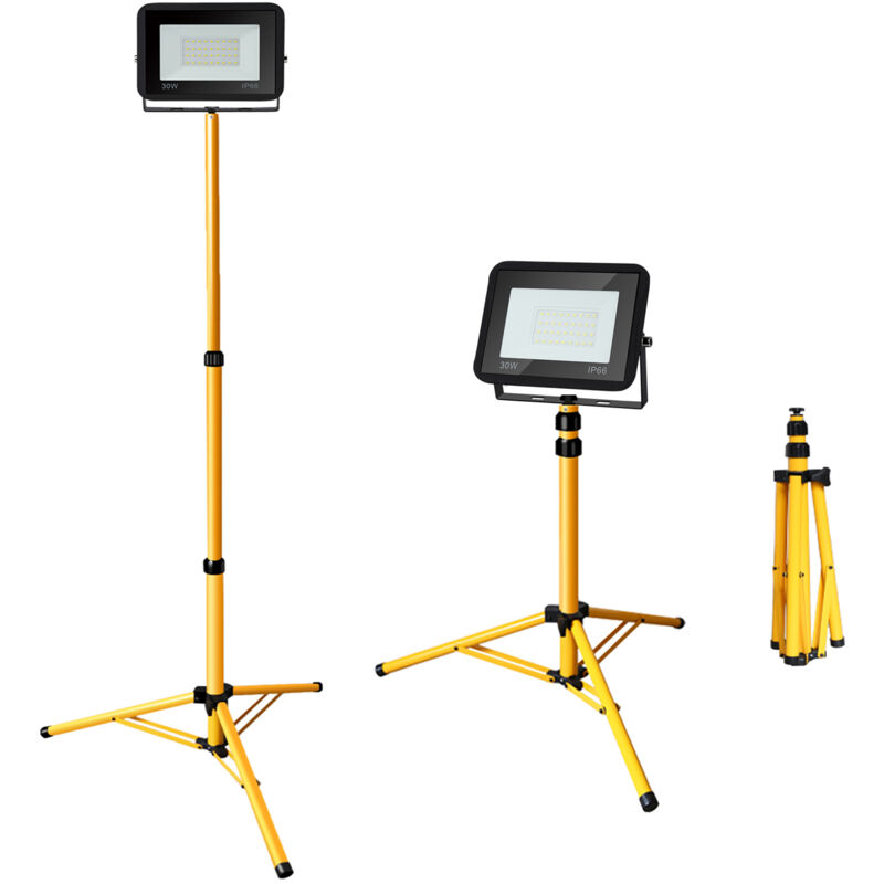 TolleTour Projecteurs LED à l'extérieur avec trépied Spot éclairage extérieurs étanches pour jardin garage 30W Blanc Froid