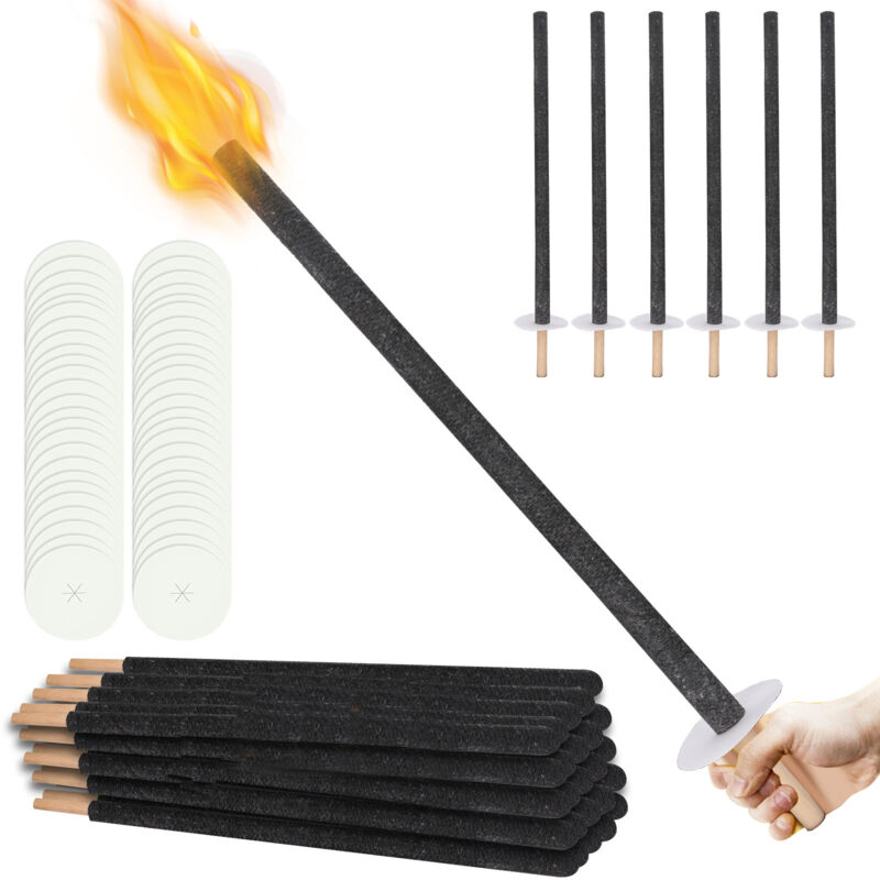 TolleTour Lot de 10 Torches en Cire 42cm, 45 min - Flambeaux de Jardin avec Pare-gouttes et Manche en Bois - Torches d'Extérieur pour Fête