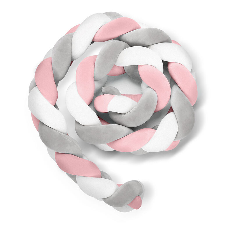 Tolletour - Tour de lit bébé Entourage de lit de bébé serpent tricoté à la main résistant à l'usure et lavable gris blanc rose 2M