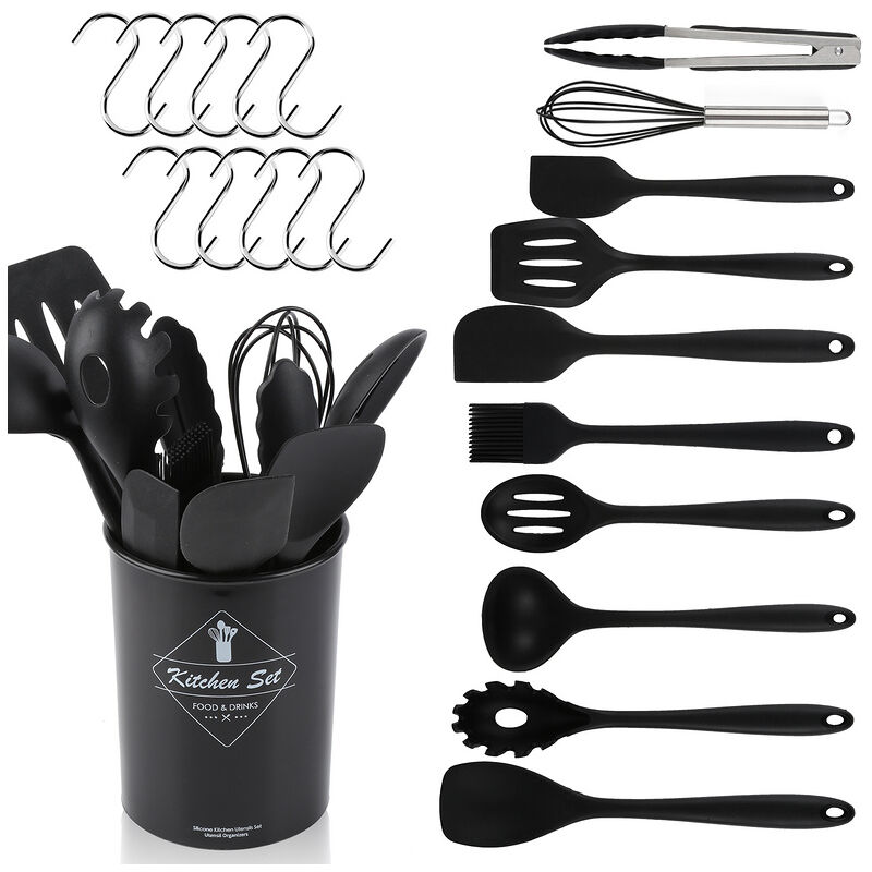 Tolletour - Ustensile de Cuisine en Silicone avec Support. Outils de Gadget Résistant à la Chaleur Antiadhésif Non Rayures sans bpa - 12 Pcs