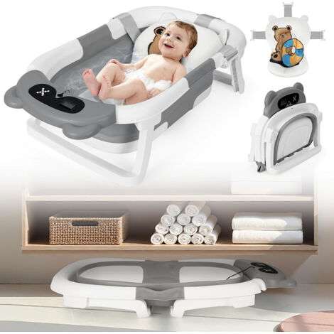 TolleTour Vaschetta per bambini pieghevole con supporto e tappetino da bagno, vasca antiscivolo per neonati e bambini piccoli (Grigio)