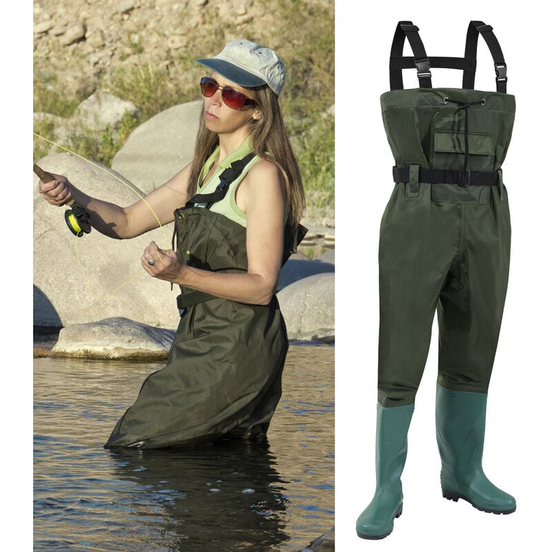 Waders deniers nylon poisson étang de pêche pantalon imperméable pêcheur étang pantalon en caoutchouc avec bottes 43 avec crochet - Tolletour
