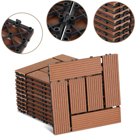 TolleTour WPC Terrassenfliesen, 30x30 cm, 22er Spar Set für 2m², Braun in Holzoptik, für Garten Balkon Bodenbelag mit Drainage und Klicksystem