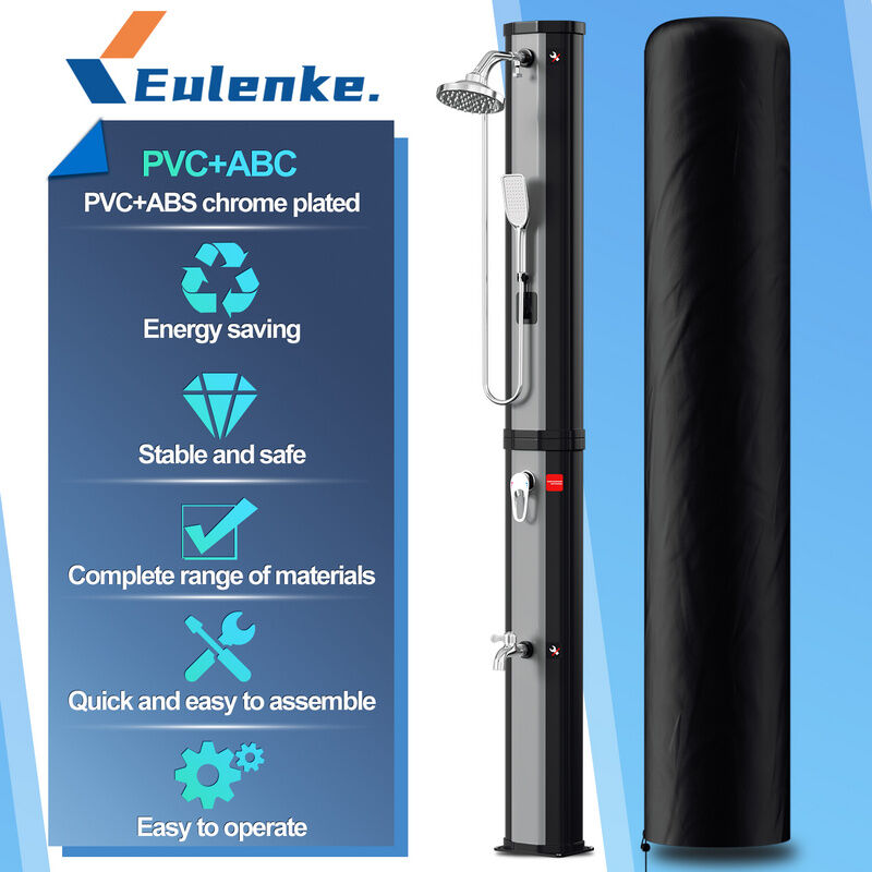 TolleTour Douche solaire intégré. pomme de douche ronde. pédiluve. matériel de montage 60L (avec couvercle de protection. avec douchette à main.