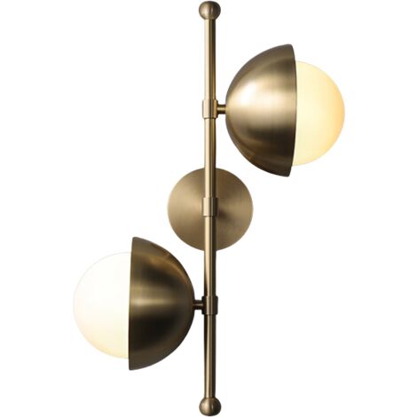 Tolo – moderne zweiflammige Wandleuchte, Messing, Milchglas