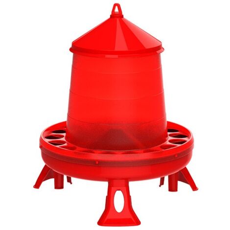 Tolva comedero plástico gallinas con patas 16 Kg, 46x46x63 cm, rojo