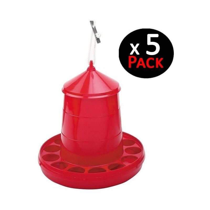 

Tolva roja 2 Kg para gallinas. Pack 5 comederos