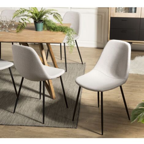 TOM - Lot de 2 chaises tissu blanc pieds métal noir