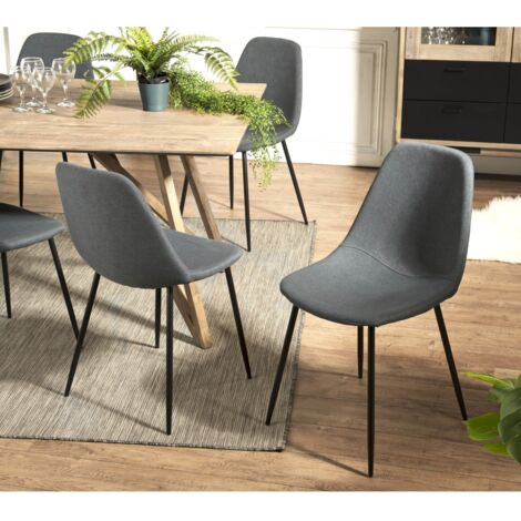TOM - Lot de 2 chaises tissu gris pieds métal noir