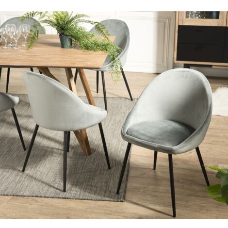 TOM - Lot de 2 chaises tissu velours vert jade pieds métal noir