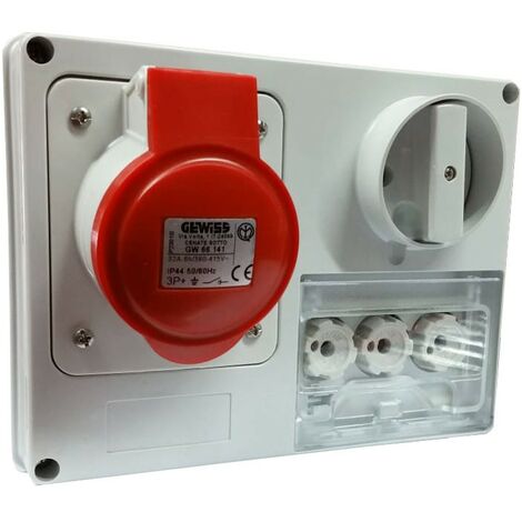 Toma de corriente con enclavamiento Gewiss 3P+E 32A IP44 380V sin caja GW66141