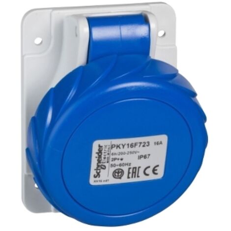 Toma de corriente empotrada Schneider CEE 10° 2X16A+T PKY16F723