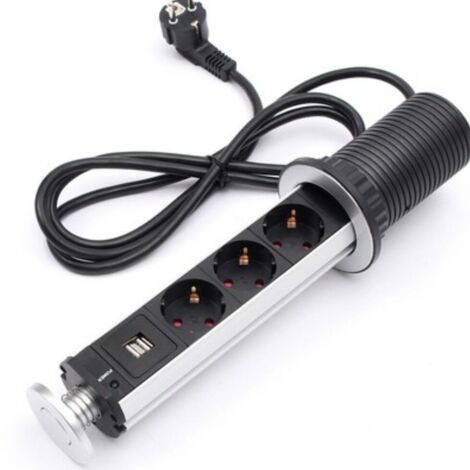 Toma de corriente extensible para mesa y sillas de cocina con indicador LED y enchufe de encimera.