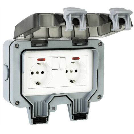 Toma de corriente exterior impermeable IP66 con interruptor, caja de conexiones impermeable, toma de corriente exterior de doble pared para cocina, baño, piscina y jardín