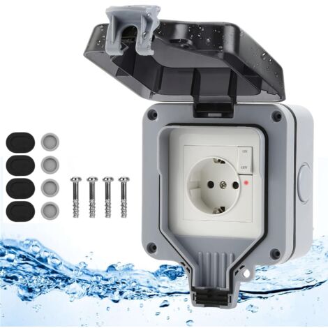 Toma de corriente impermeable con interruptor independiente, toma de corriente exterior impermeable IP66 con cubierta protectora, toma de pared impermeable