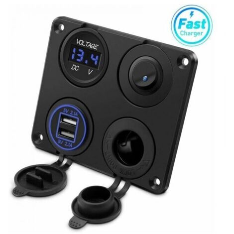 Toma de encendedor de cigarrillos, puertos USB dobles de 4,2 A, toma de corriente de 12 V CC, interruptor y voltímetro con pantalla LED, cargador de coche impermeable para coche de 12 V/24 V, motocicl