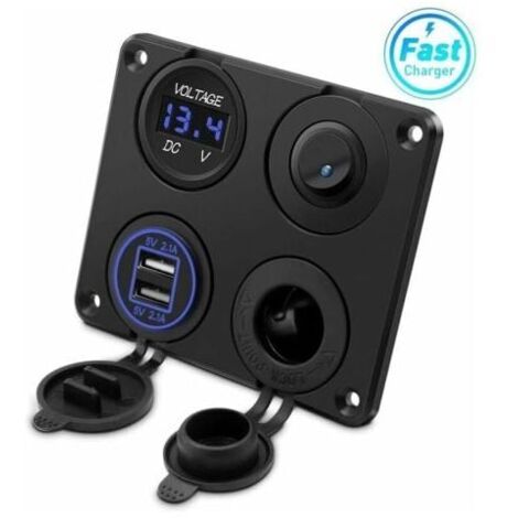 Toma de encendedor de cigarrillos, puertos USB duales de 4,2 A, toma de corriente de 12 V CC, interruptor y pantalla LED, voltímetro, toma de cargador de automóvil a prueba de agua de 12 V/24 V para a