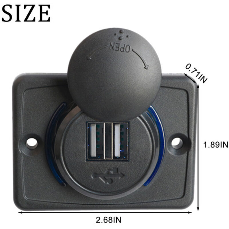 Toma de puerto USB dual, cargador de puerto USB ABS negro dual para automóvil 3.1A Toma de corriente LED de 12 V, resistente al agua, cargador USB