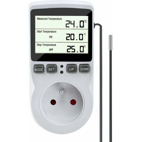 Toma de termostato, controlador de temperatura, termostato de calefacción y refrigeración, regulador de termostato digital con sonda, toma de controlador de temperatura LCD para terrario, acuario, inv