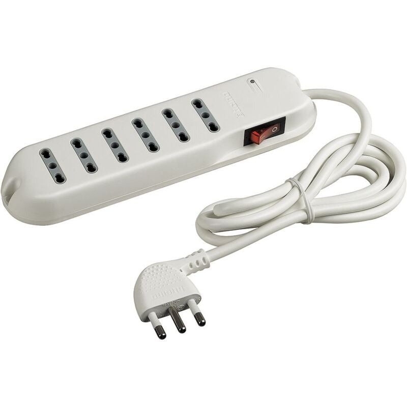 Bticino Slim multisocket 6 tomas de corriente interruptor bidireccional iluminado blanco 16A enchufe 3631DB