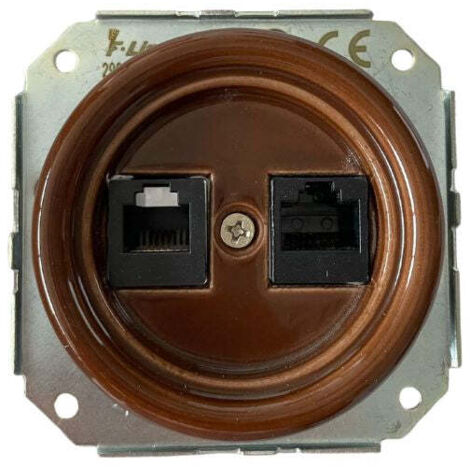 Toma RJ11-RJ45 de Empotrar en Porcelana Marrón