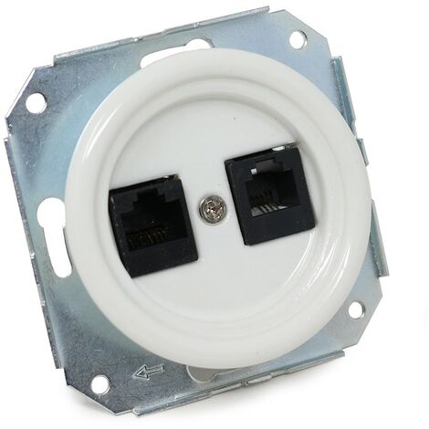 Toma rj45 y rj11 para empotrar porcelana blanco vintage