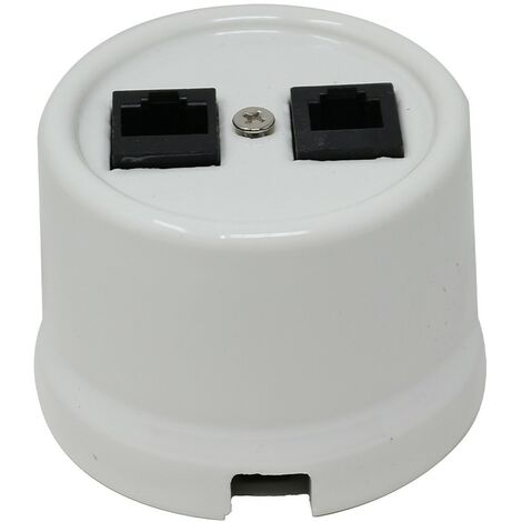 Toma rj45 y rj11 superficie porcelana color blanco vintage