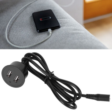 Toma USB doble con puertos de 5V/2A, puerto de carga USB para escritorio, sofá, mesita de noche, ABS negro, compatible con todos los teléfonos móviles.