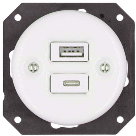 Toma USB Empotrar Porcelana Blanca Tipo A + Tipo C 2.4A 12W