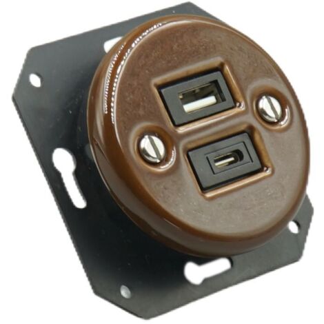 Toma USB Empotrar Porcelana Marrón Tipo A + Tipo C 2.4A 12W