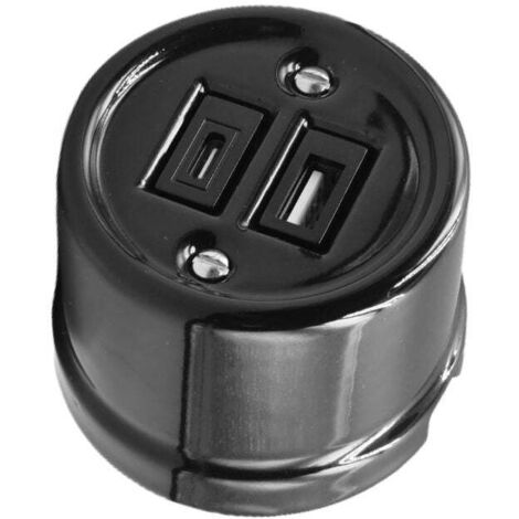 Toma USB Superficie Porcelana Negra Tipo A + Tipo C 10 A