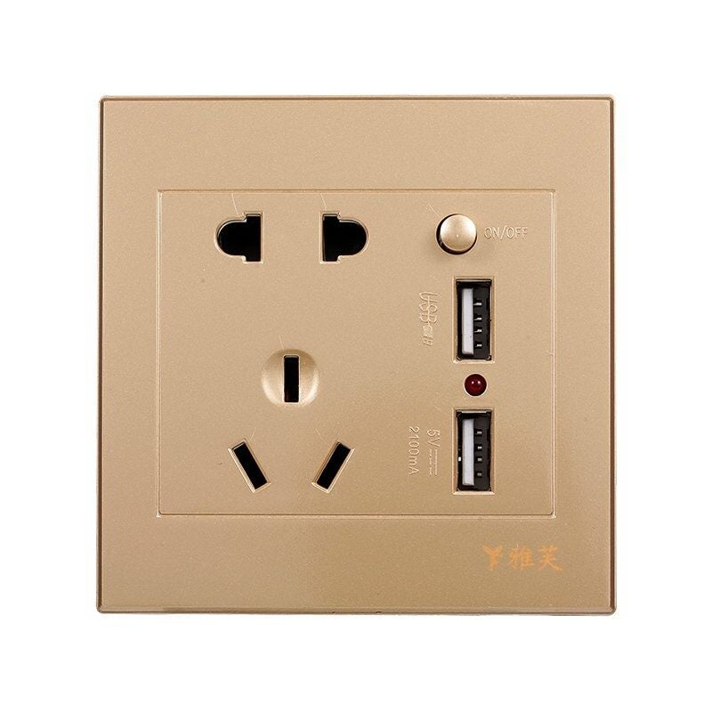 

Tomacorriente con 2 enchufes y 2 puertos USB Enchufe de montaje en pared (dorado)