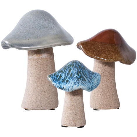 Tomar décorations champignons set de 3 vert, brun, bleu.