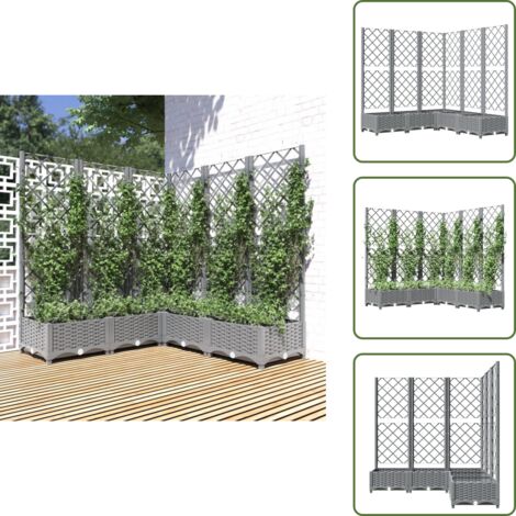 Tomates - vidaXL Jardinera con enrejado PP gris claro 120x120x121,5 cm - Guisantes
