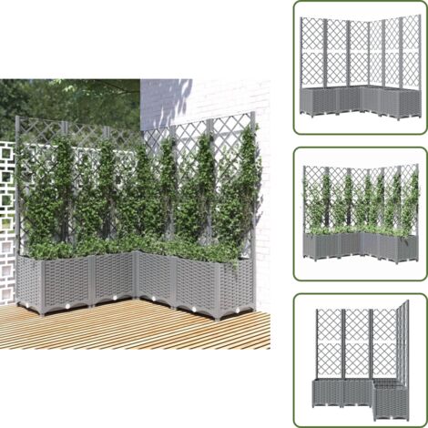 Tomates - vidaXL Jardinera con enrejado PP gris claro 120x120x136 cm - Guisantes