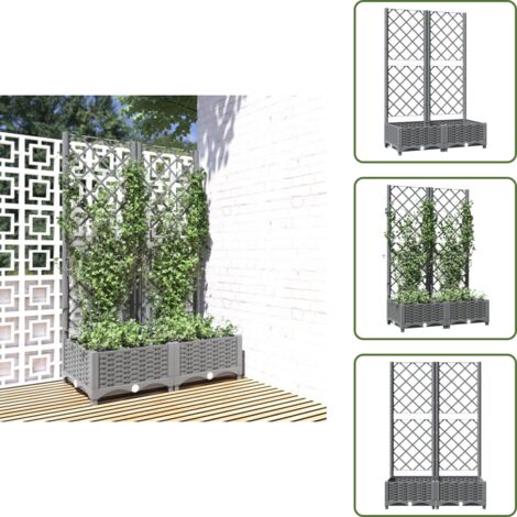 Tomates - vidaXL Jardinera con enrejado PP gris claro 80x40x121,5 cm - Guisantes