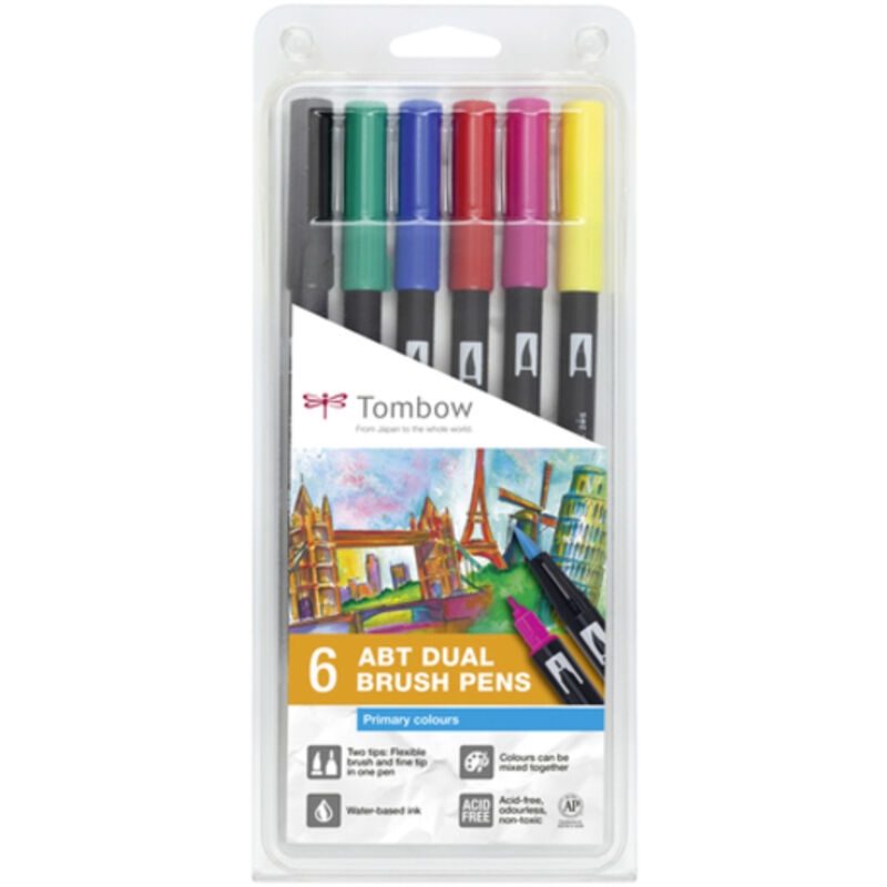 

Tombow abt dual brush rotuladores doble punta pincel colores basicos estuche de 6