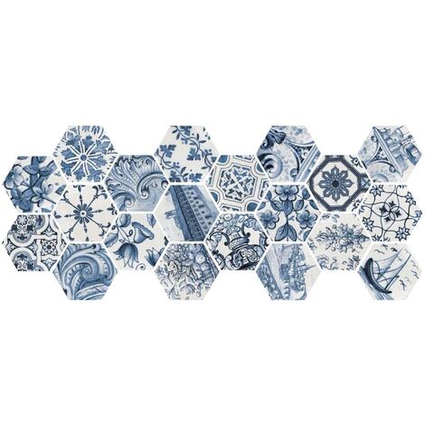 Tomette brillante patchwork bleu LISBOA 23216 sol ou mur 17x20 cm - 0.71m²