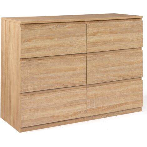 TOMI Cassettone a 6 cassetti da 110 cm in legno effetto faggio
