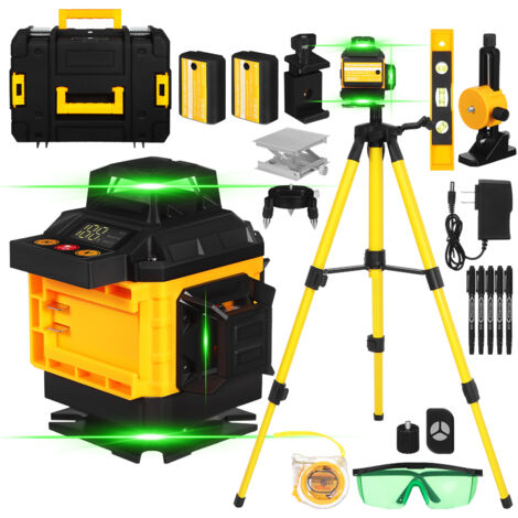 Tominio-Niveau laser rechargeable haute puissance avec trépied (2 batteries, 1 chargeur et boîte à outils)